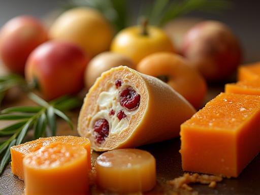 Close-up studio shot of various gourmet food products arranged artistically for photography
